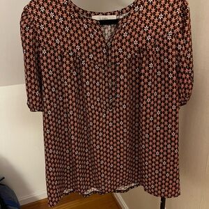 LOFT Women's Black and Pink/Orange Patterned Top - XL